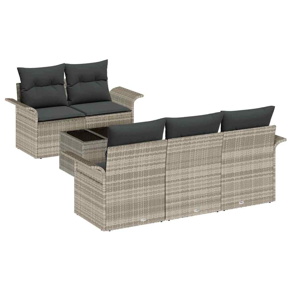Kanapé Szett párnával 6 pcs Világosszürke polirattan