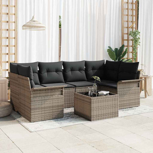 Kerti Kanapé Szett 7 pcs Szürke Poli rattan