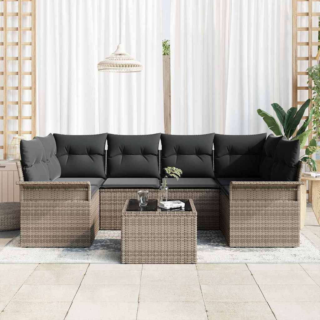 Kerti Kanapé Szett 7 pcs Szürke Poli rattan