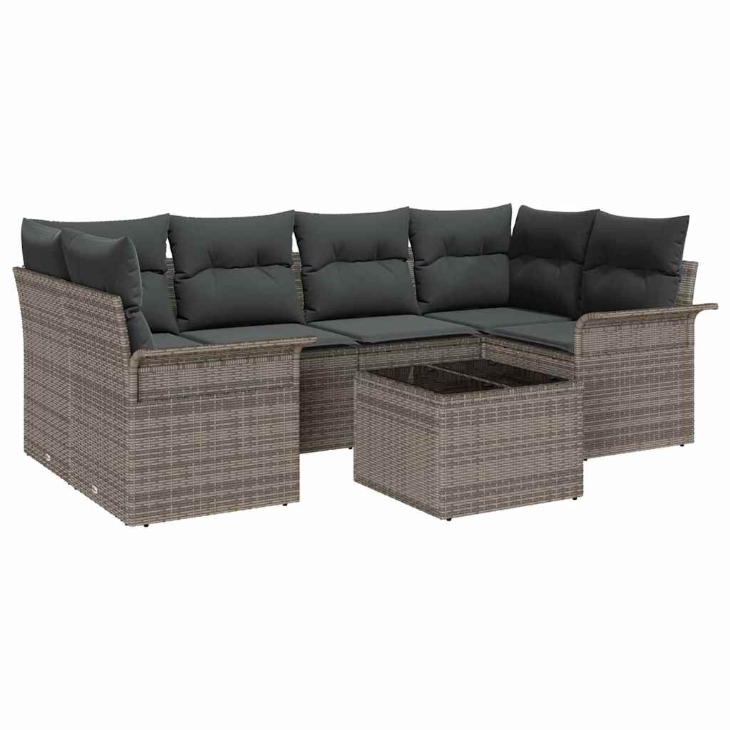 Kerti Kanapé Szett 7 pcs Szürke Poli rattan