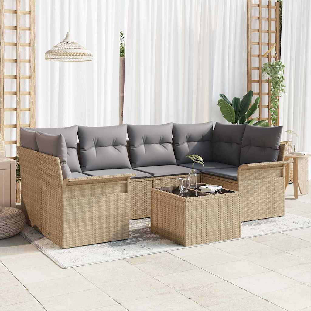 Kerti Kanapé Szett 7 pcs Bézs Poli rattan