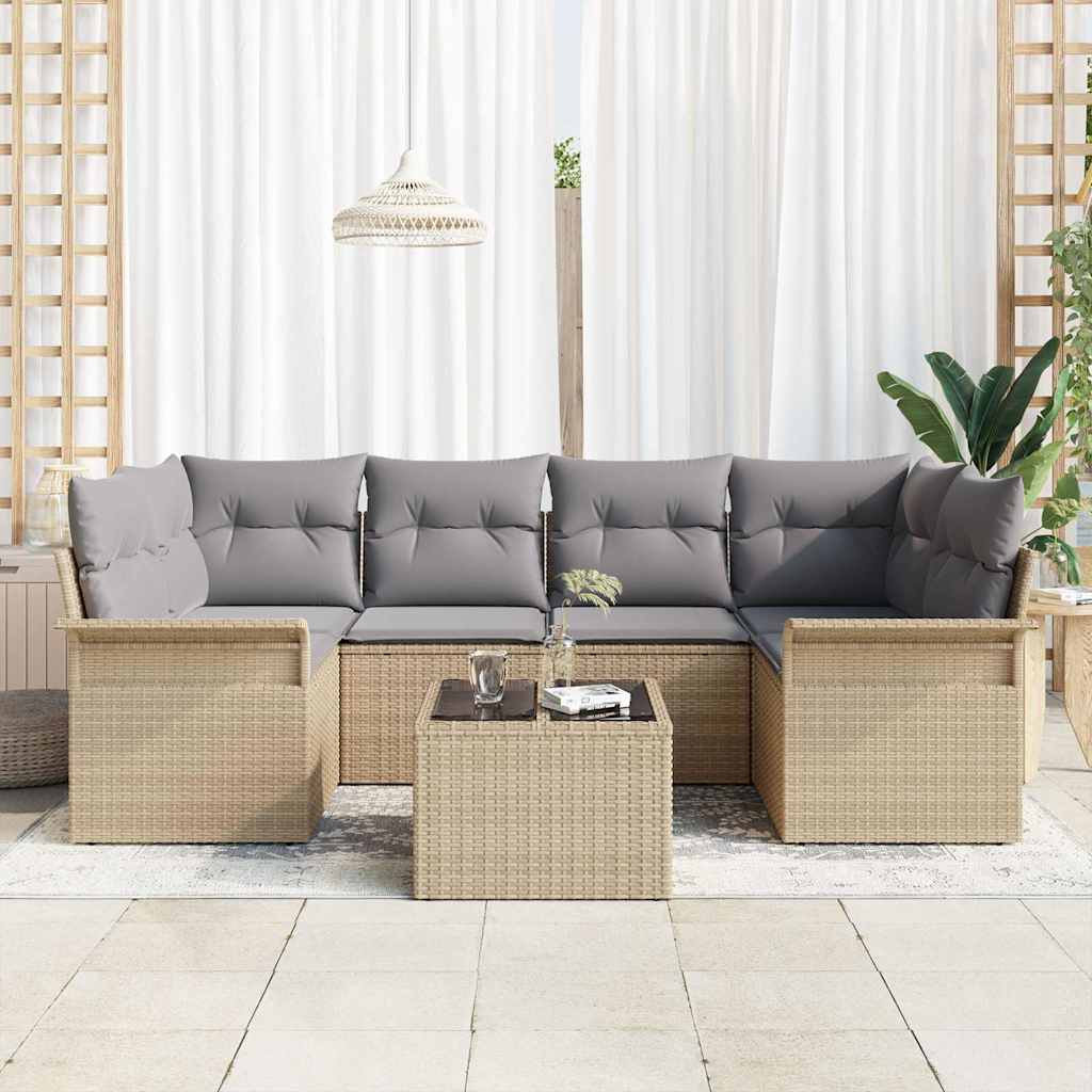 Kerti Kanapé Szett 7 pcs Bézs Poli rattan