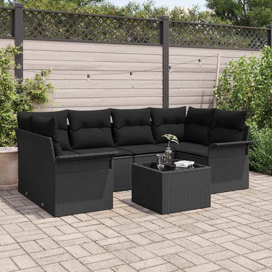 Kerti Kanapé Szett 7 pcs Fekete Poli rattan