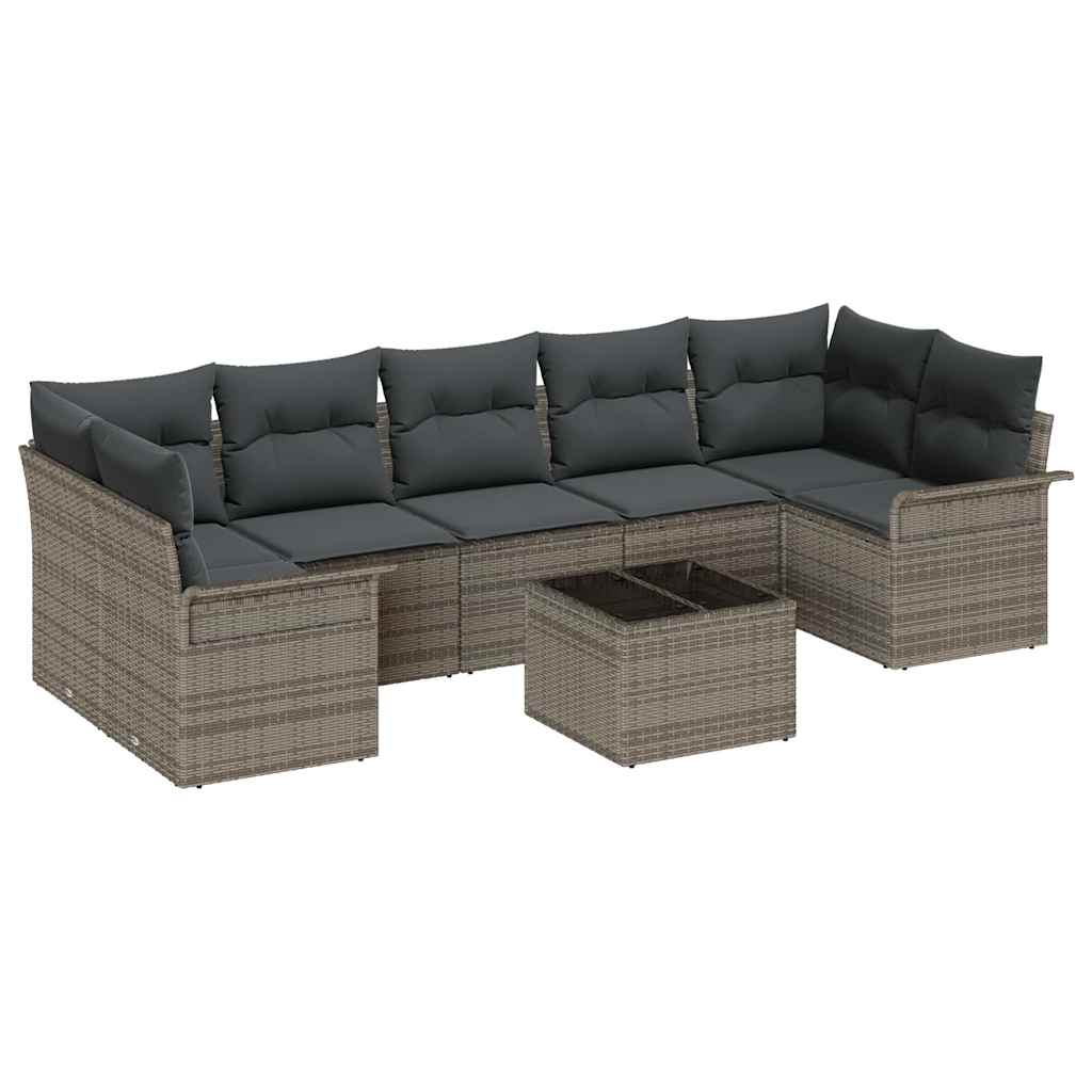 Kerti Kanapé Szett párnával 8 pcs Szürke polirattan