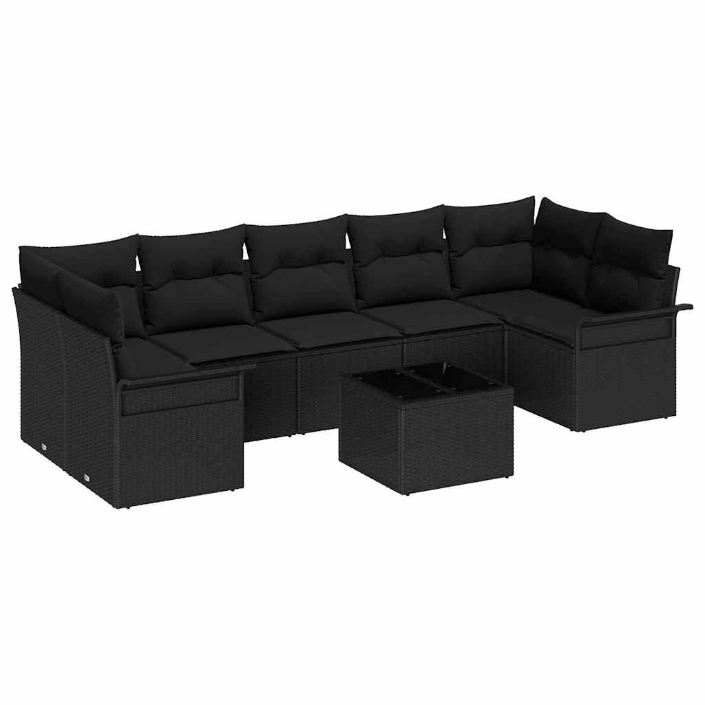 Kerti Kanapé Szett párnával 8 pcs Fekete polirattan