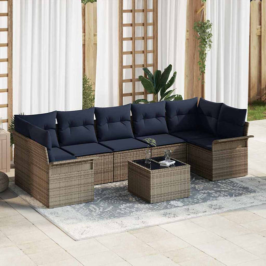 Kerti Kanapé Szett 8 pcs Szürke polirattan