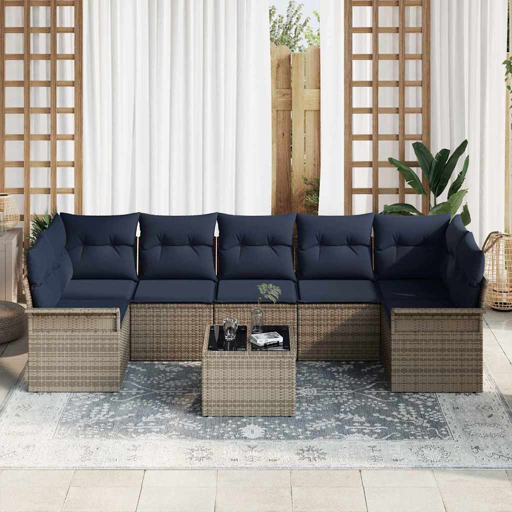 Kerti Kanapé Szett 8 pcs Szürke polirattan