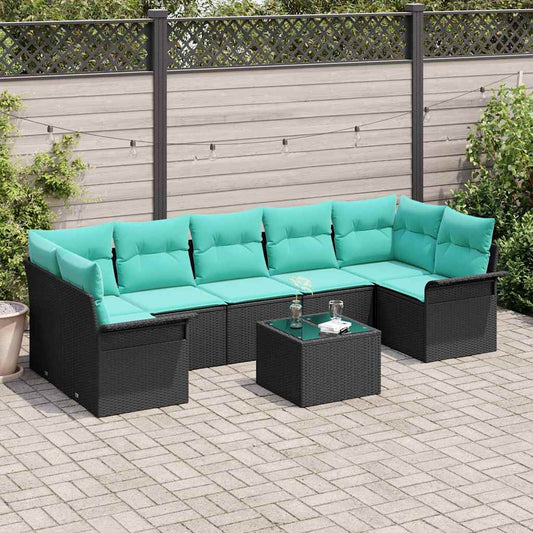 Kerti Kanapé Szett 8 pcs Fekete Poli rattan