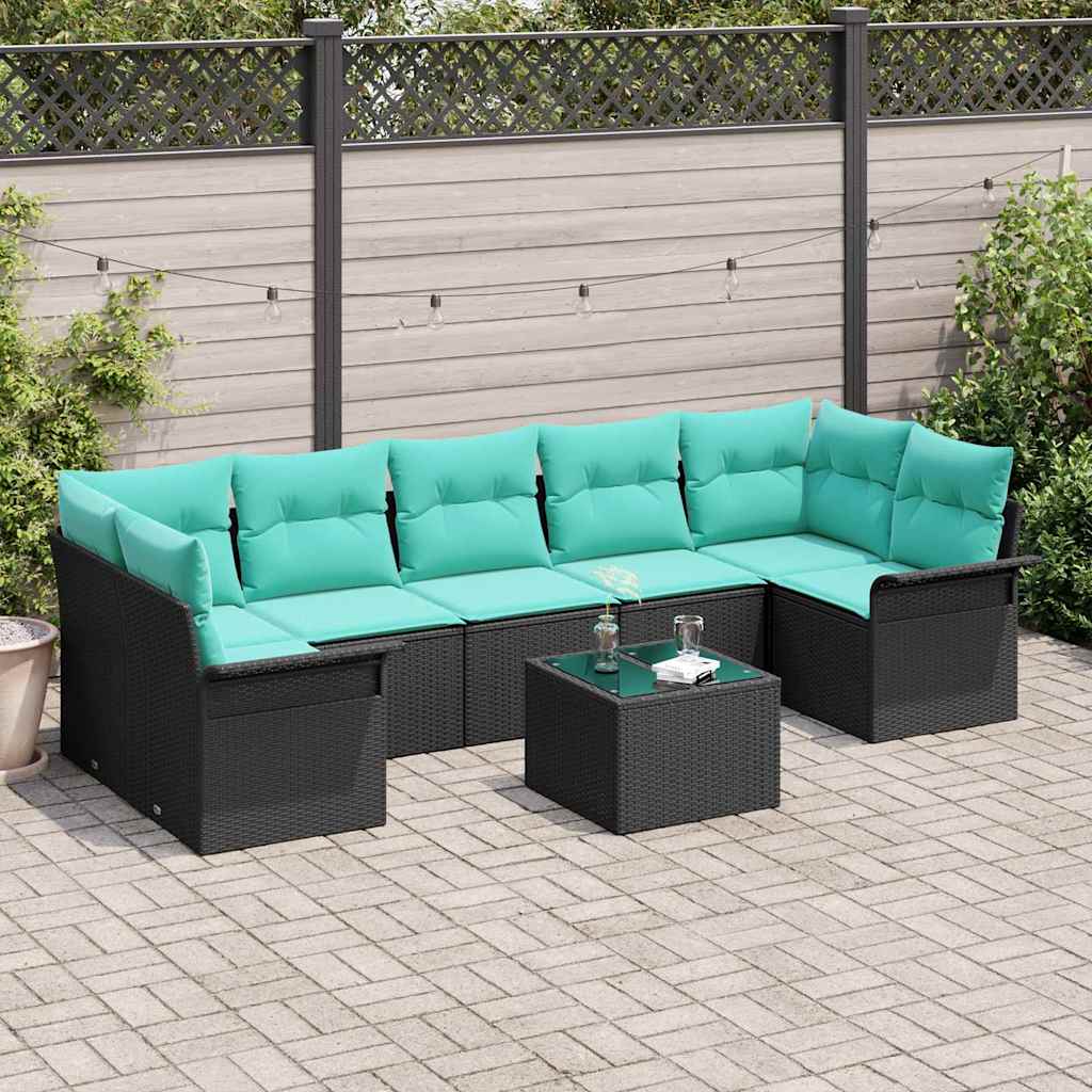 Kerti Kanapé Szett 8 pcs Fekete Poli rattan