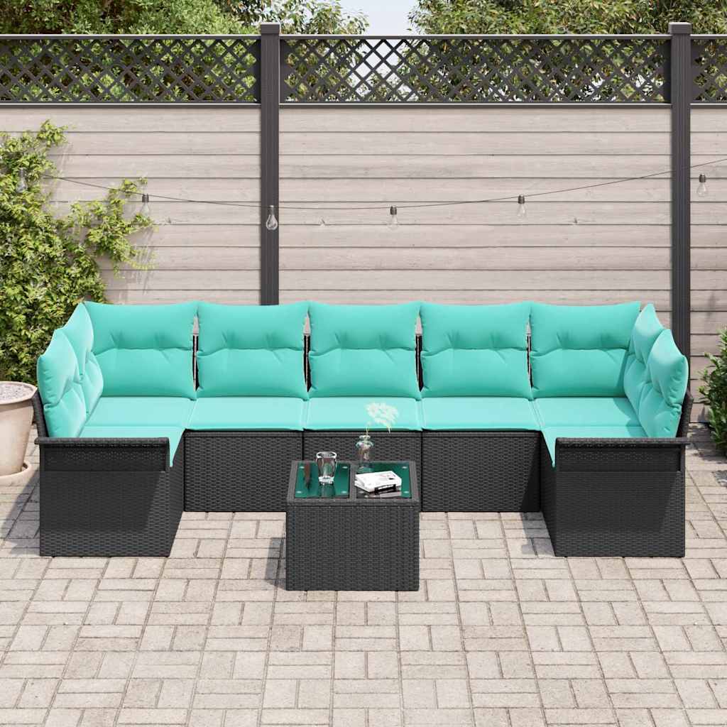 Kerti Kanapé Szett 8 pcs Fekete Poli rattan