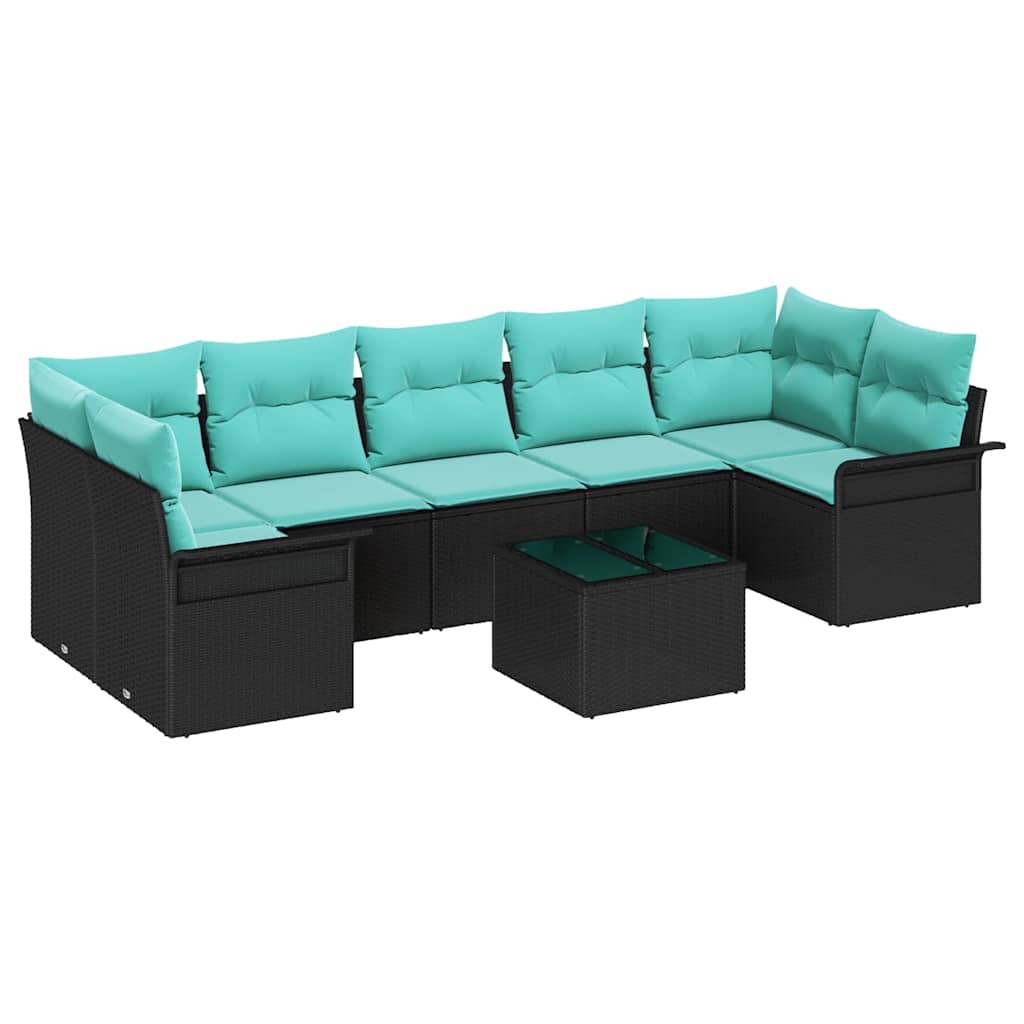 Kerti Kanapé Szett 8 pcs Fekete Poli rattan