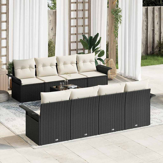 Kerti Kanapé Szett 9 pcs Fekete Poli rattan