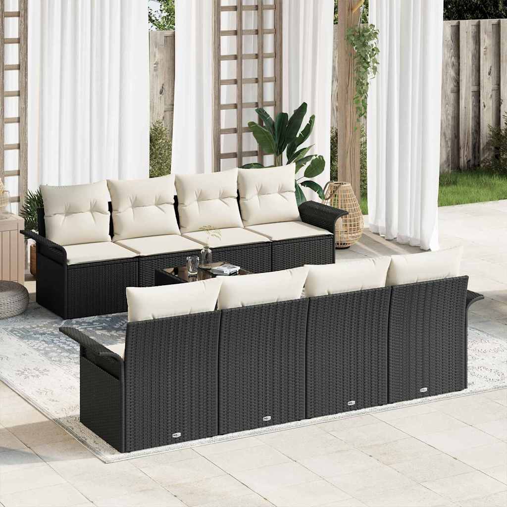 Kerti Kanapé Szett 9 pcs Fekete Poli rattan