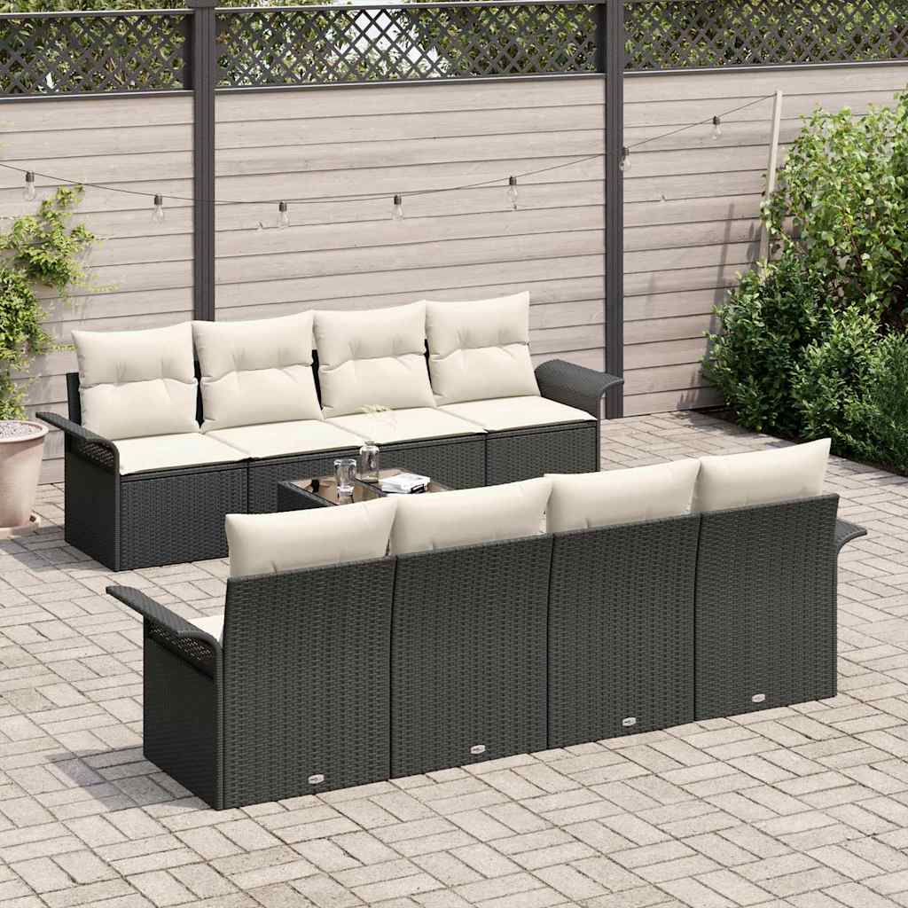 Kerti Kanapé Szett 9 pcs Fekete Poli rattan