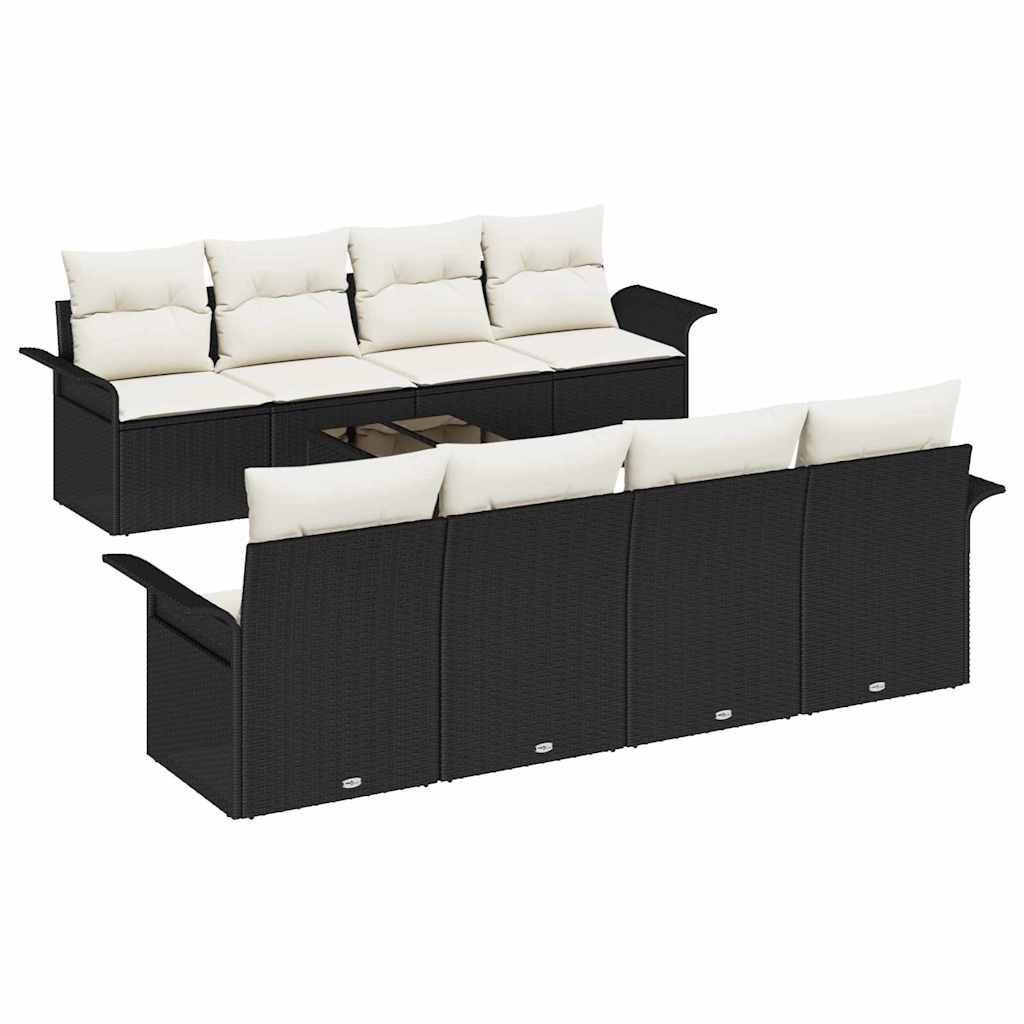 Kerti Kanapé Szett 9 pcs Fekete Poli rattan