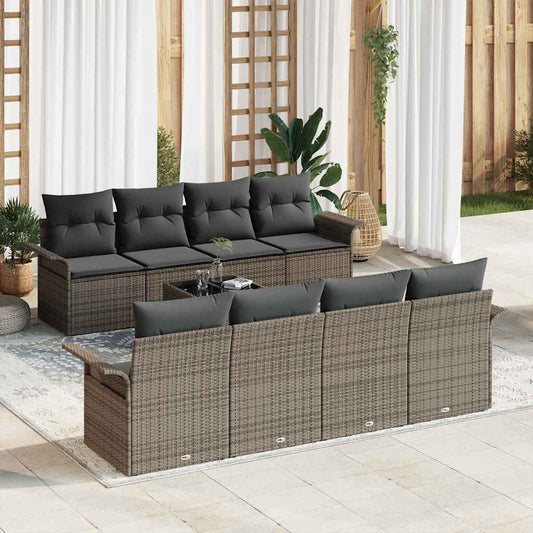 Kerti Kanapé Szett 9 pcs Szürke Poli rattan