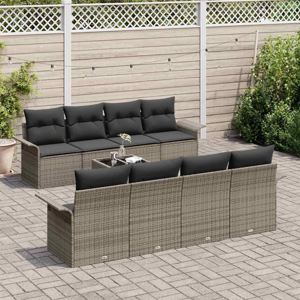 Kerti Kanapé Szett 9 pcs Szürke Poli rattan