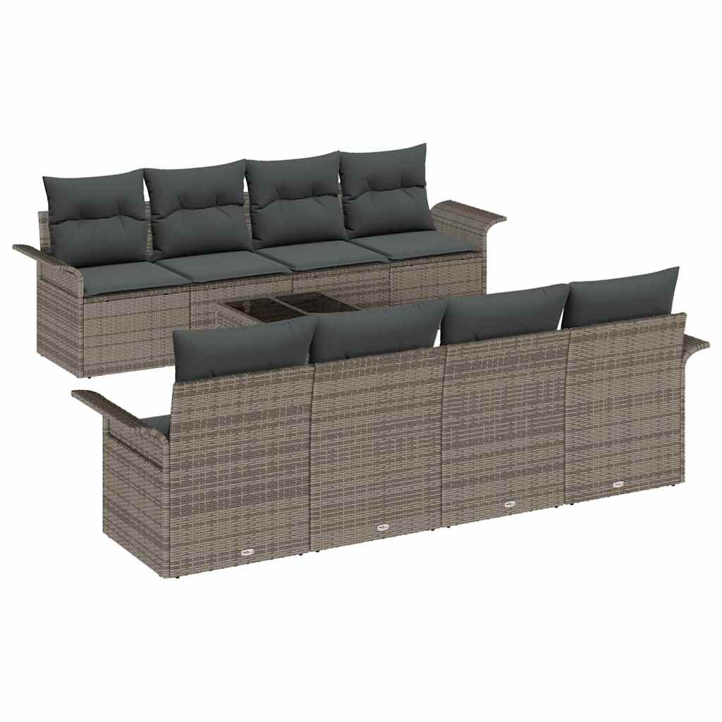 Kerti Kanapé Szett 9 pcs Szürke Poli rattan