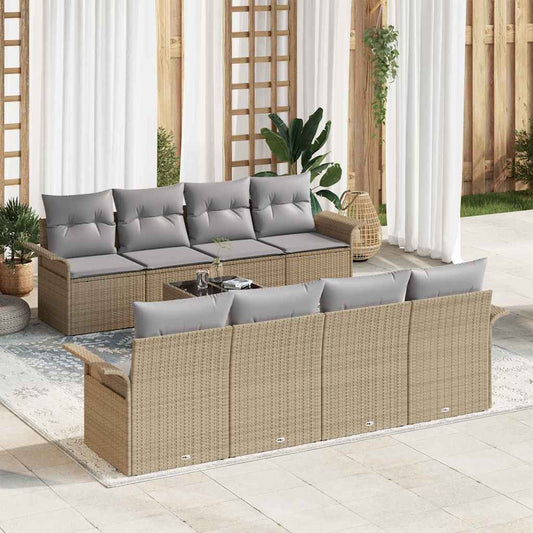 Kerti Kanapé Szett 9 pcs Bézs Poli rattan