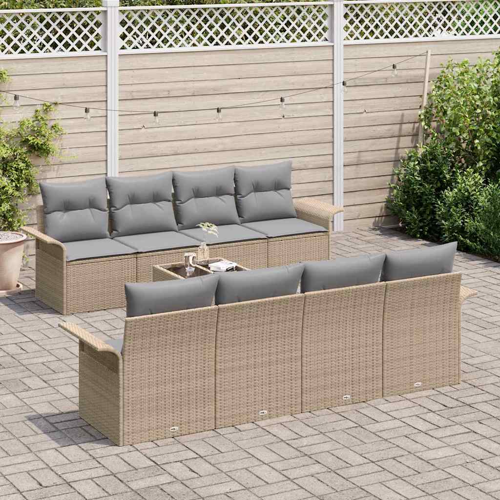 Kerti Kanapé Szett 9 pcs Bézs Poli rattan