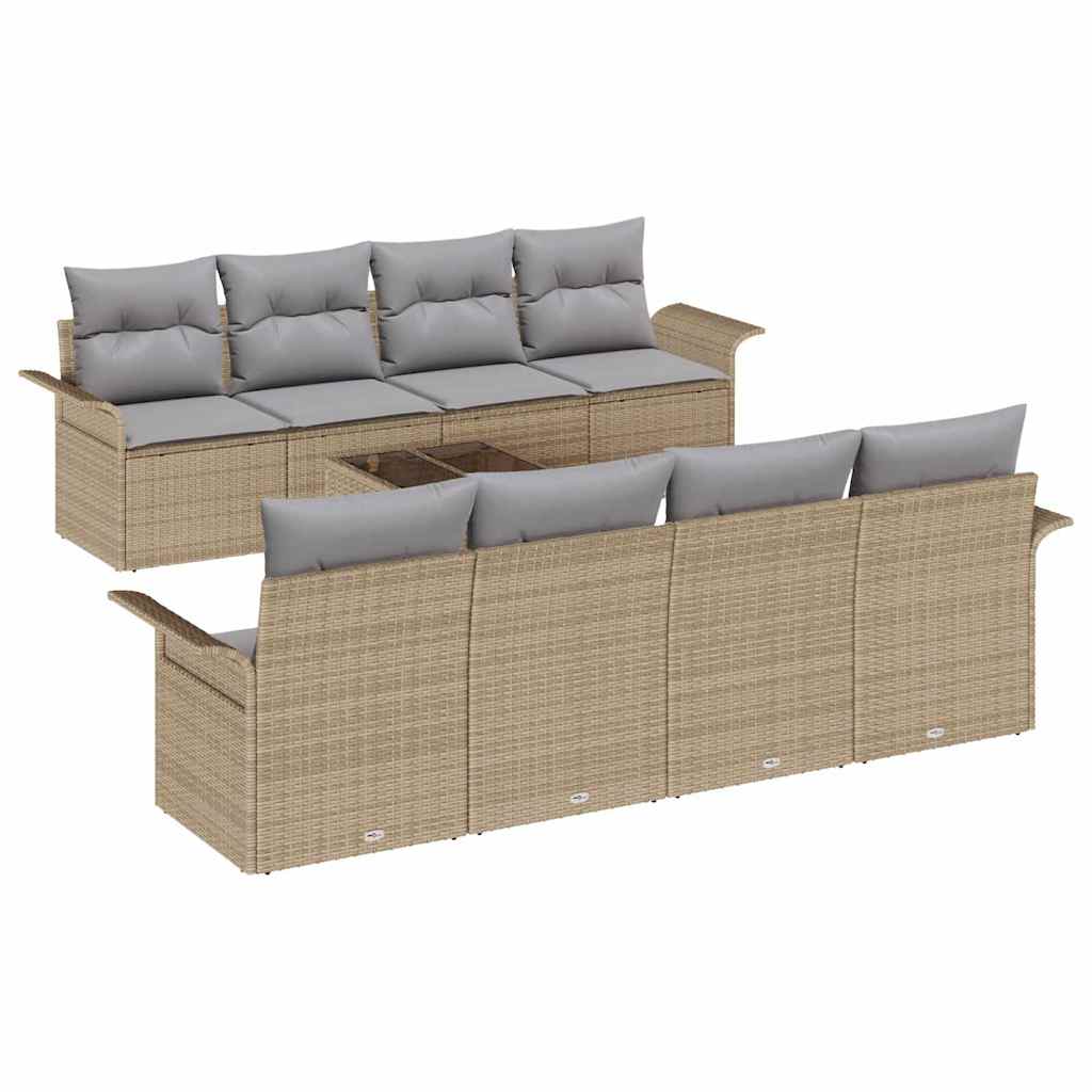 Kerti Kanapé Szett 9 pcs Bézs Poli rattan
