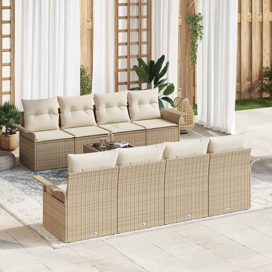 Kerti Kanapé Szett 9 pcs Bézs Poli rattan