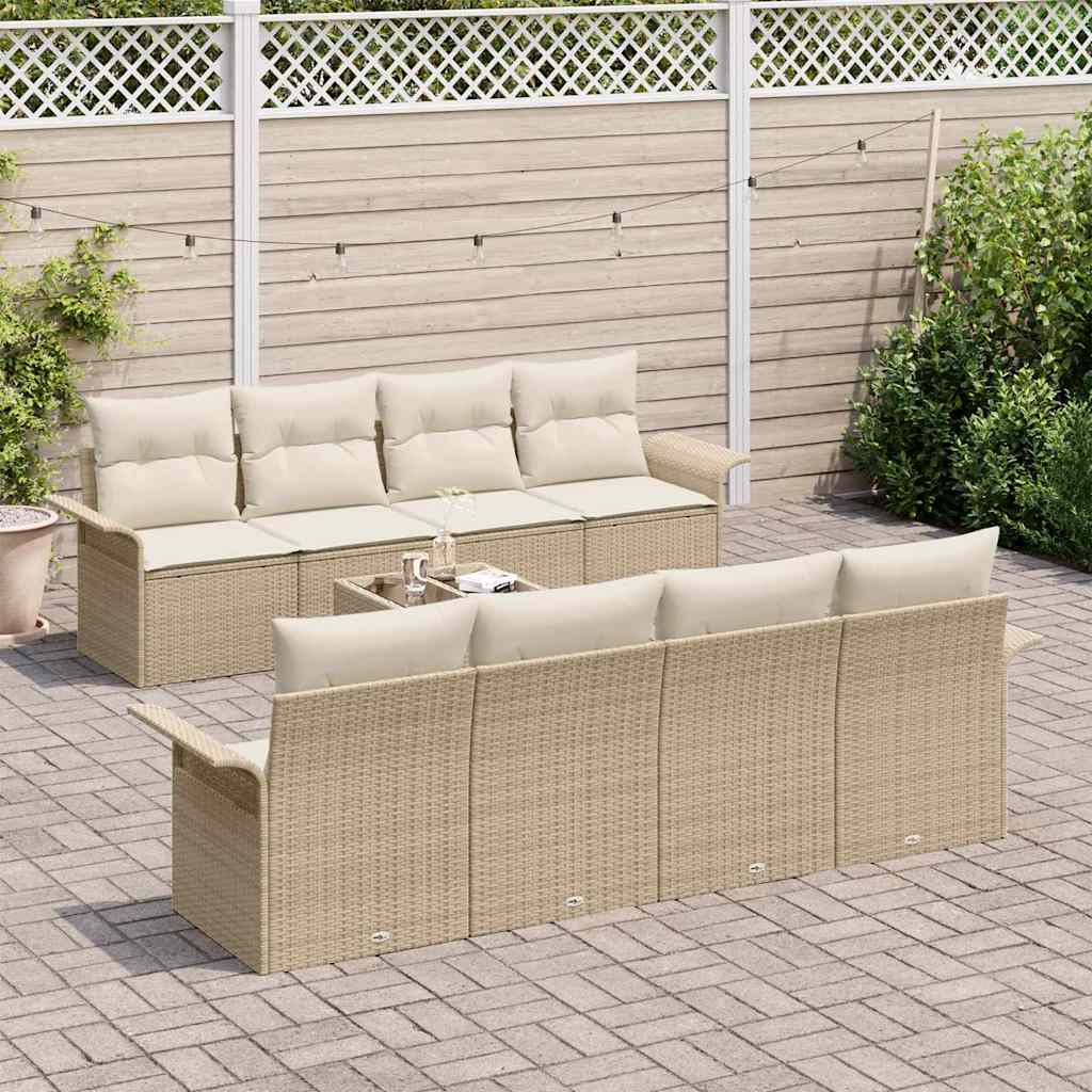 Kerti Kanapé Szett 9 pcs Bézs Poli rattan