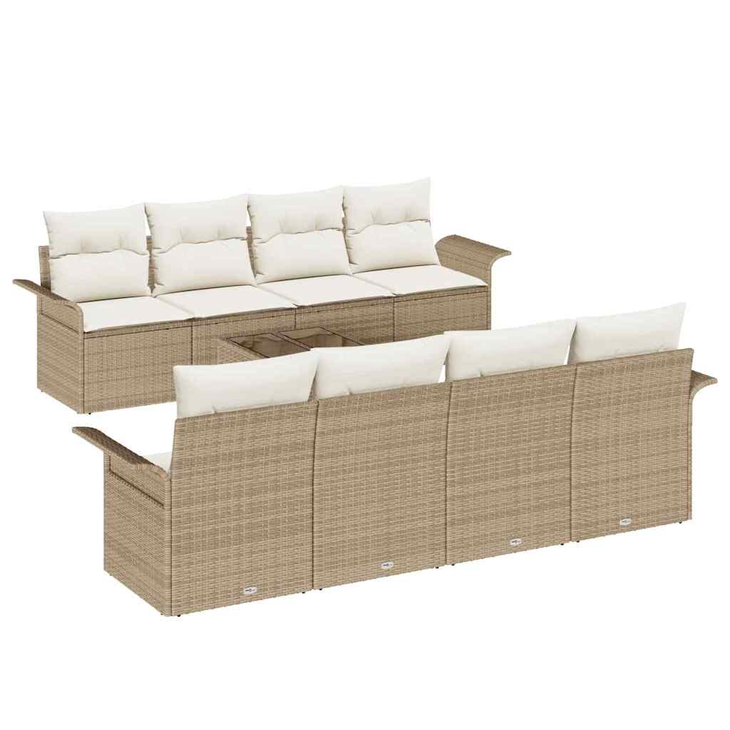 Kerti Kanapé Szett 9 pcs Bézs Poli rattan