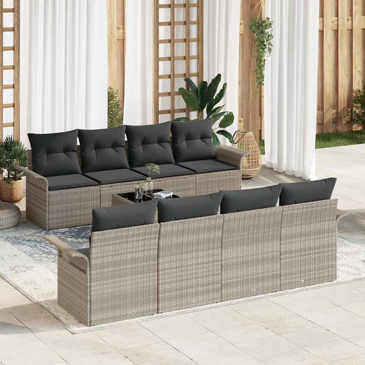 Kerti Kanapé Szett 9 pcs Világosszürke Poli rattan