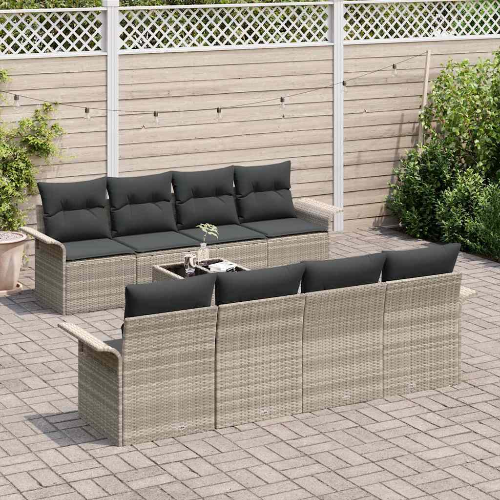 Kerti Kanapé Szett 9 pcs Világosszürke Poli rattan