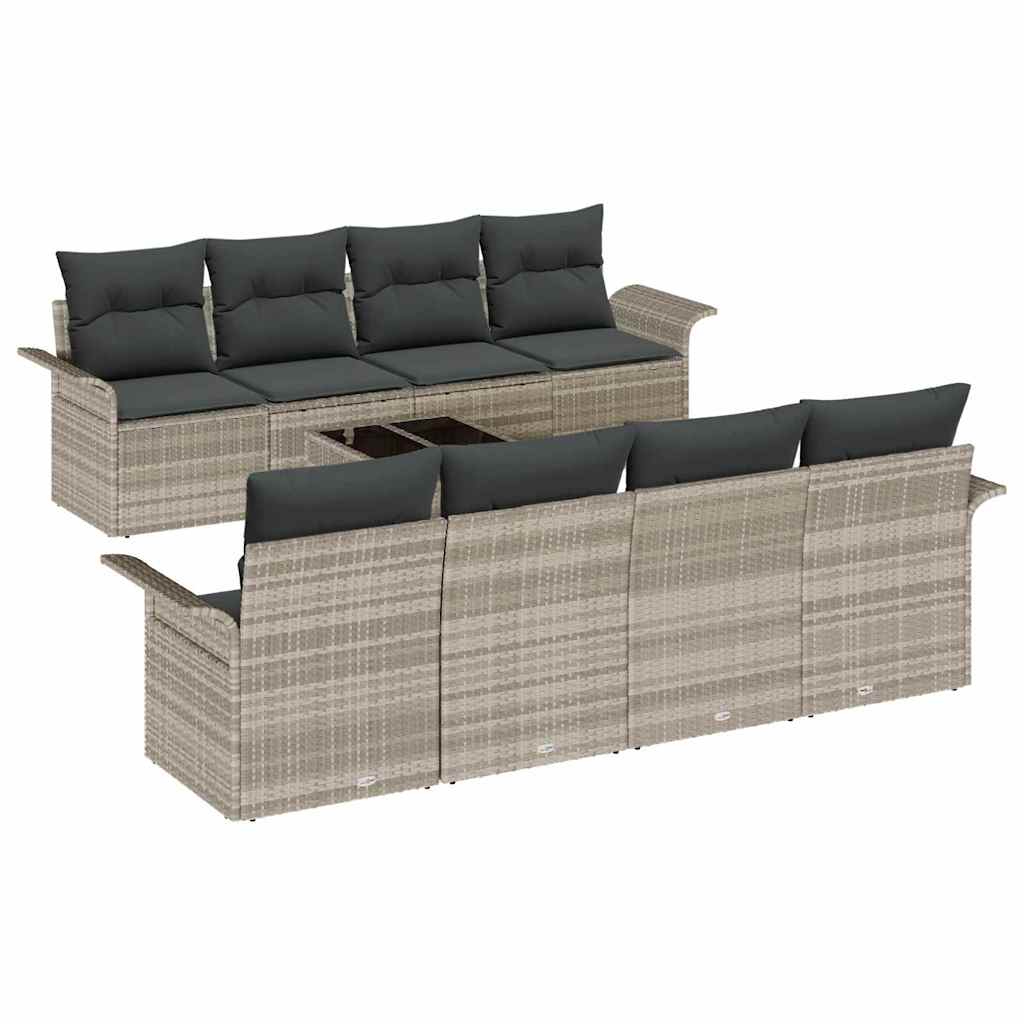 Kerti Kanapé Szett 9 pcs Világosszürke Poli rattan
