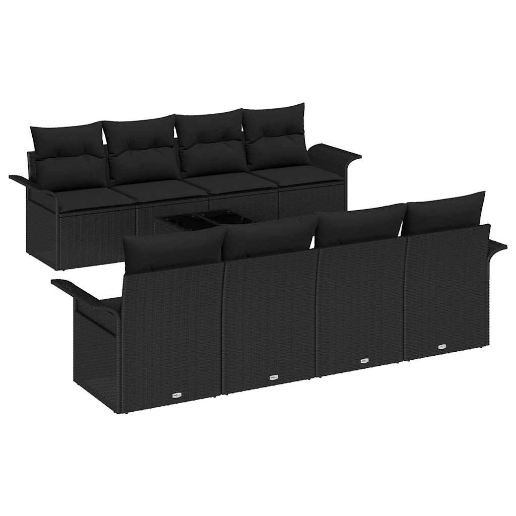 Kerti Kanapé Szett párnával 9 pcs Fekete polirattan