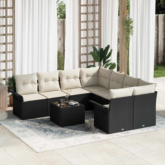 Kerti Kanapé Szett 9 pcs Fekete Poli rattan