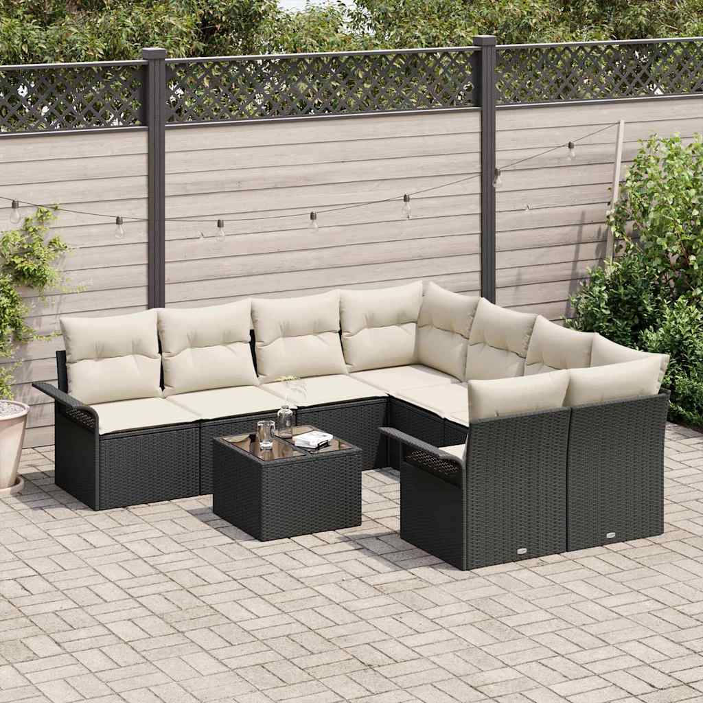 Kerti Kanapé Szett 9 pcs Fekete Poli rattan