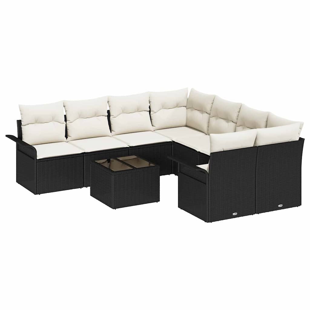 Kerti Kanapé Szett 9 pcs Fekete Poli rattan
