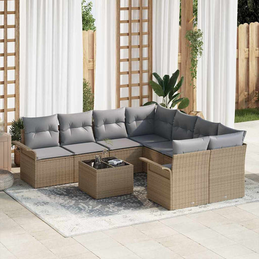 Kerti Kanapé Szett 9 pcs Bézs Poli rattan