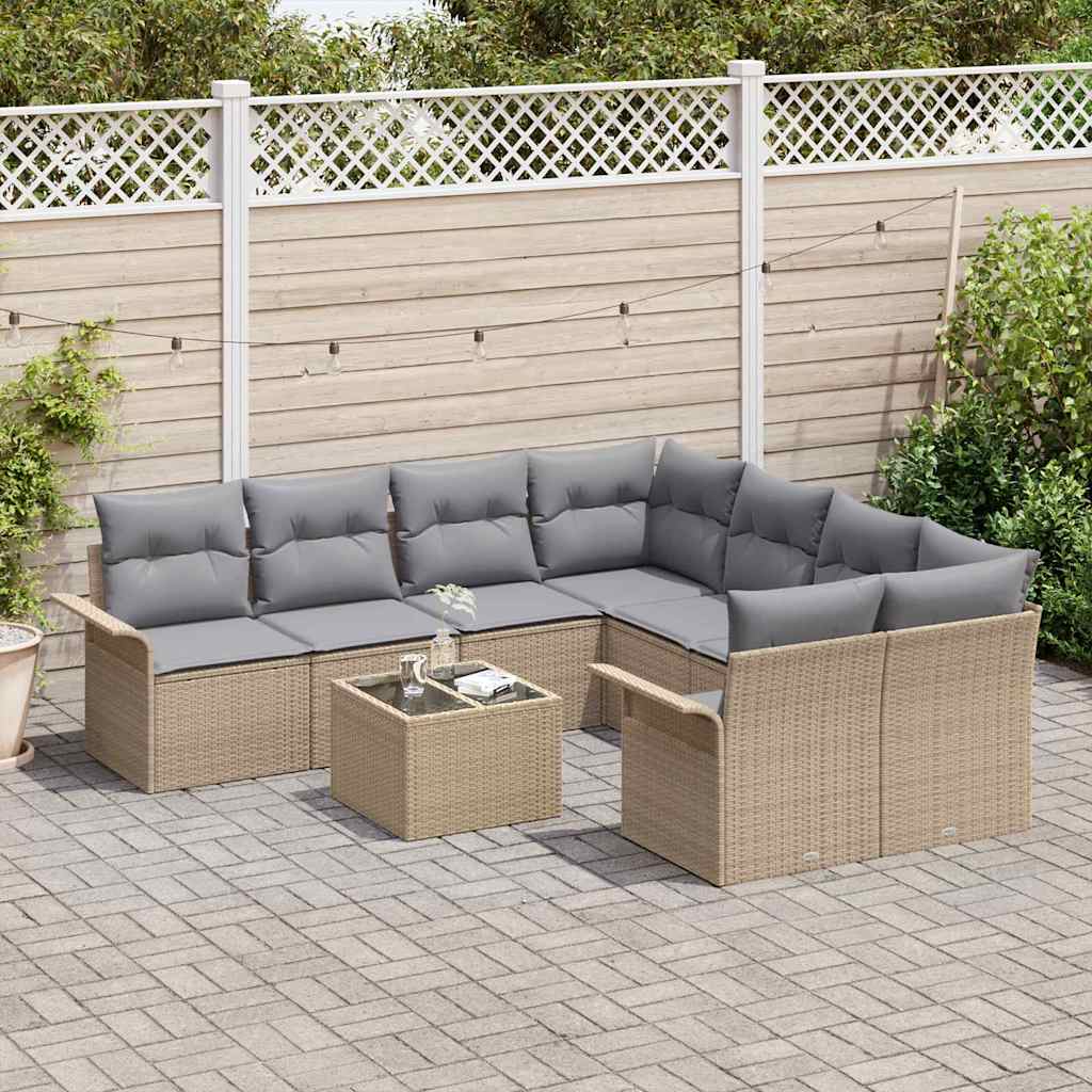 Kerti Kanapé Szett 9 pcs Bézs Poli rattan