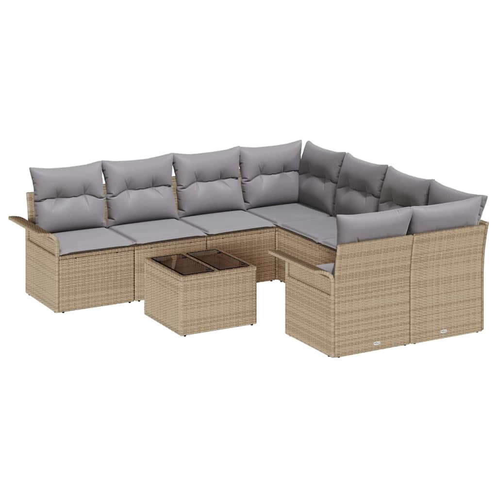 Kerti Kanapé Szett 9 pcs Bézs Poli rattan