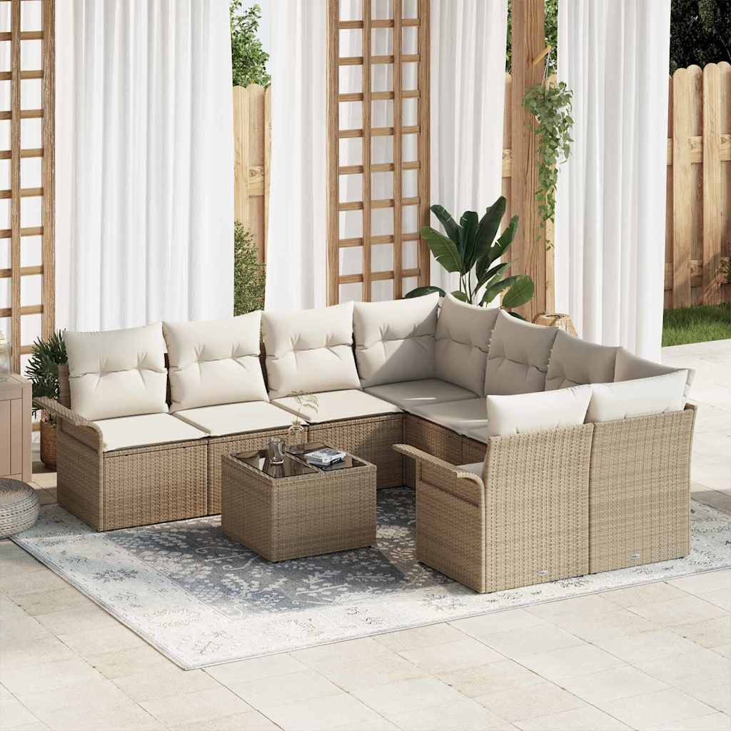 Kerti Kanapé Szett 9 pcs Bézs Poli rattan