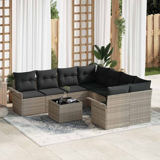 Kerti Kanapé Szett 9 pcs Világosszürke Poli rattan