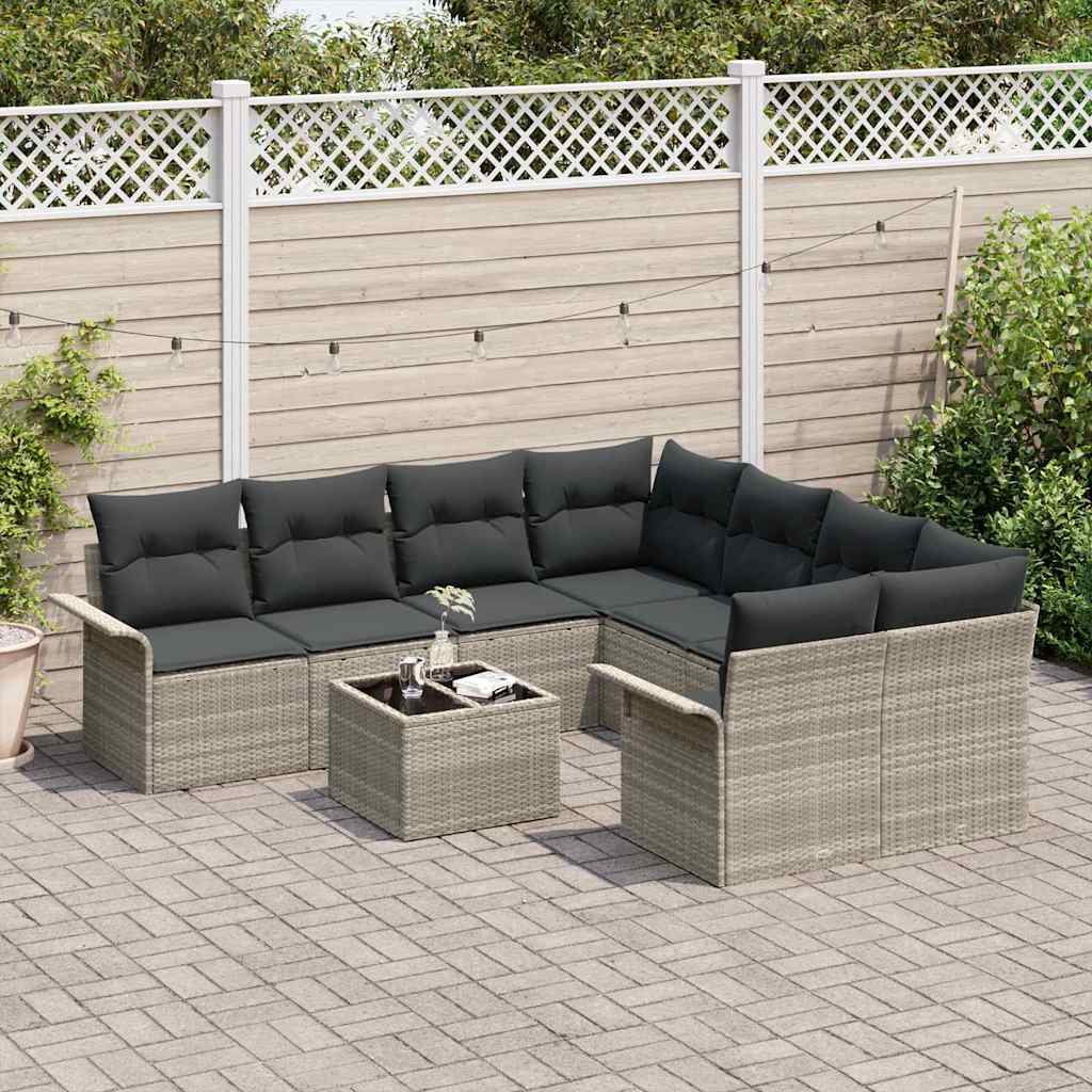 Kerti Kanapé Szett 9 pcs Világosszürke Poli rattan