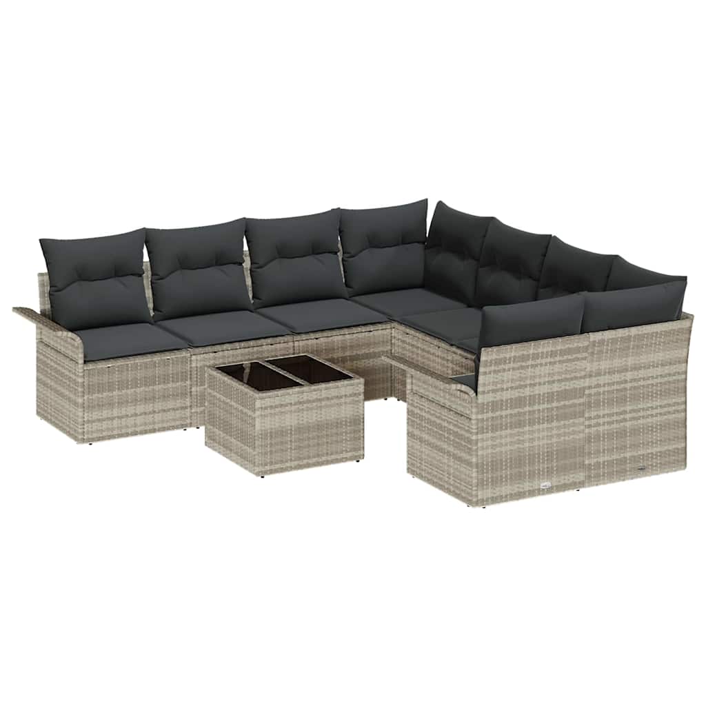 Kerti Kanapé Szett 9 pcs Világosszürke Poli rattan