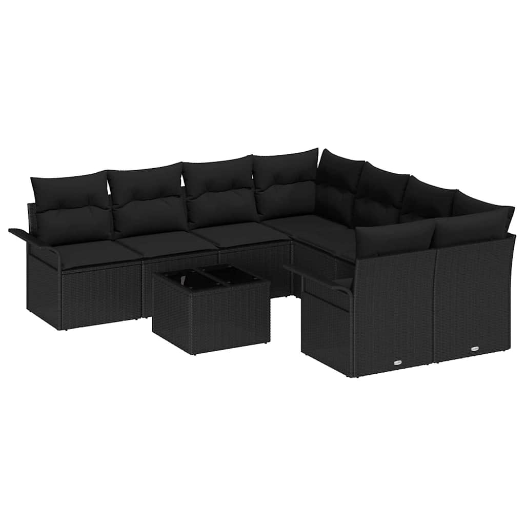 Kerti Kanapé Szett 9 pcs Fekete Poli rattan