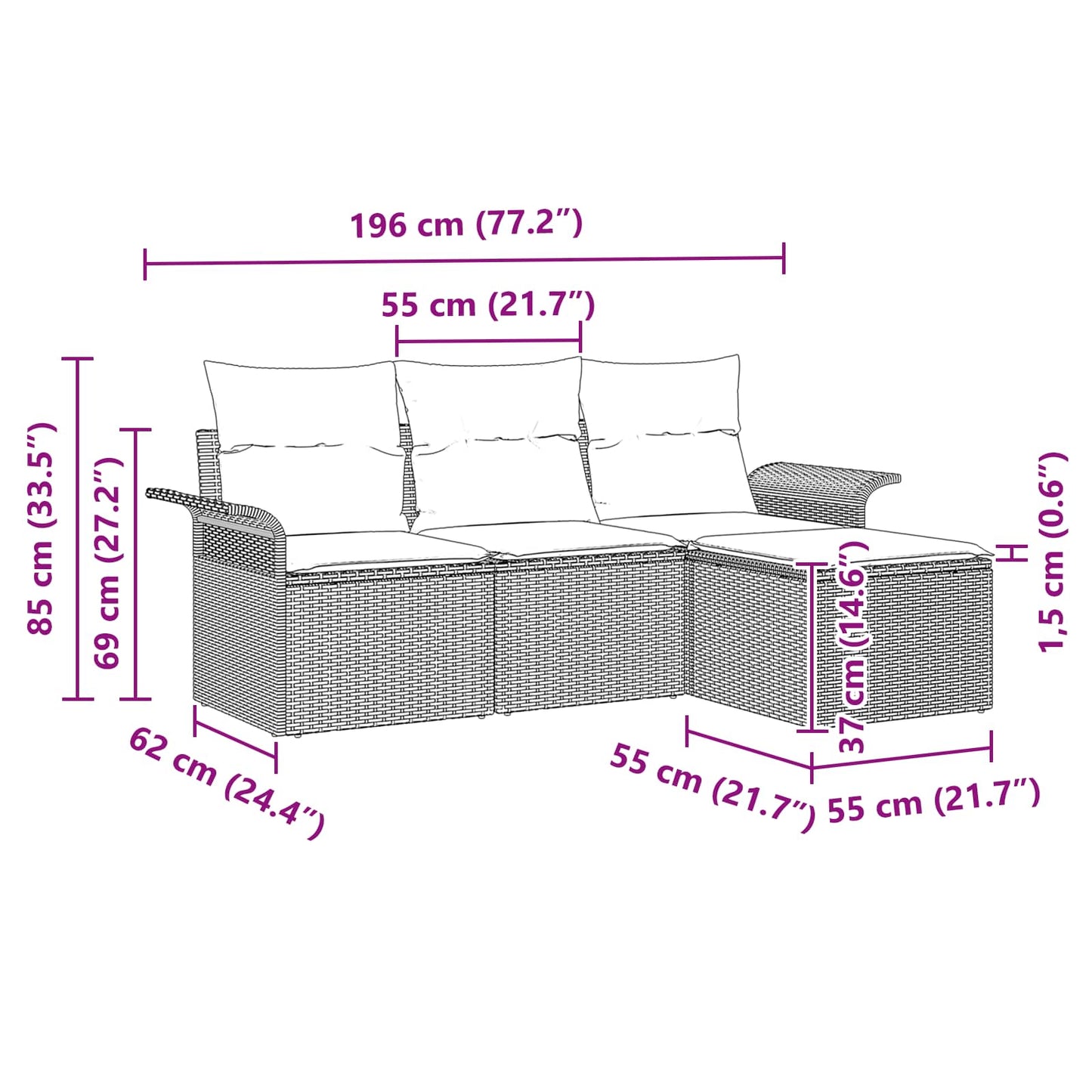 Kerti Kanapé Szett párnával 4 pcs Barna polirattan