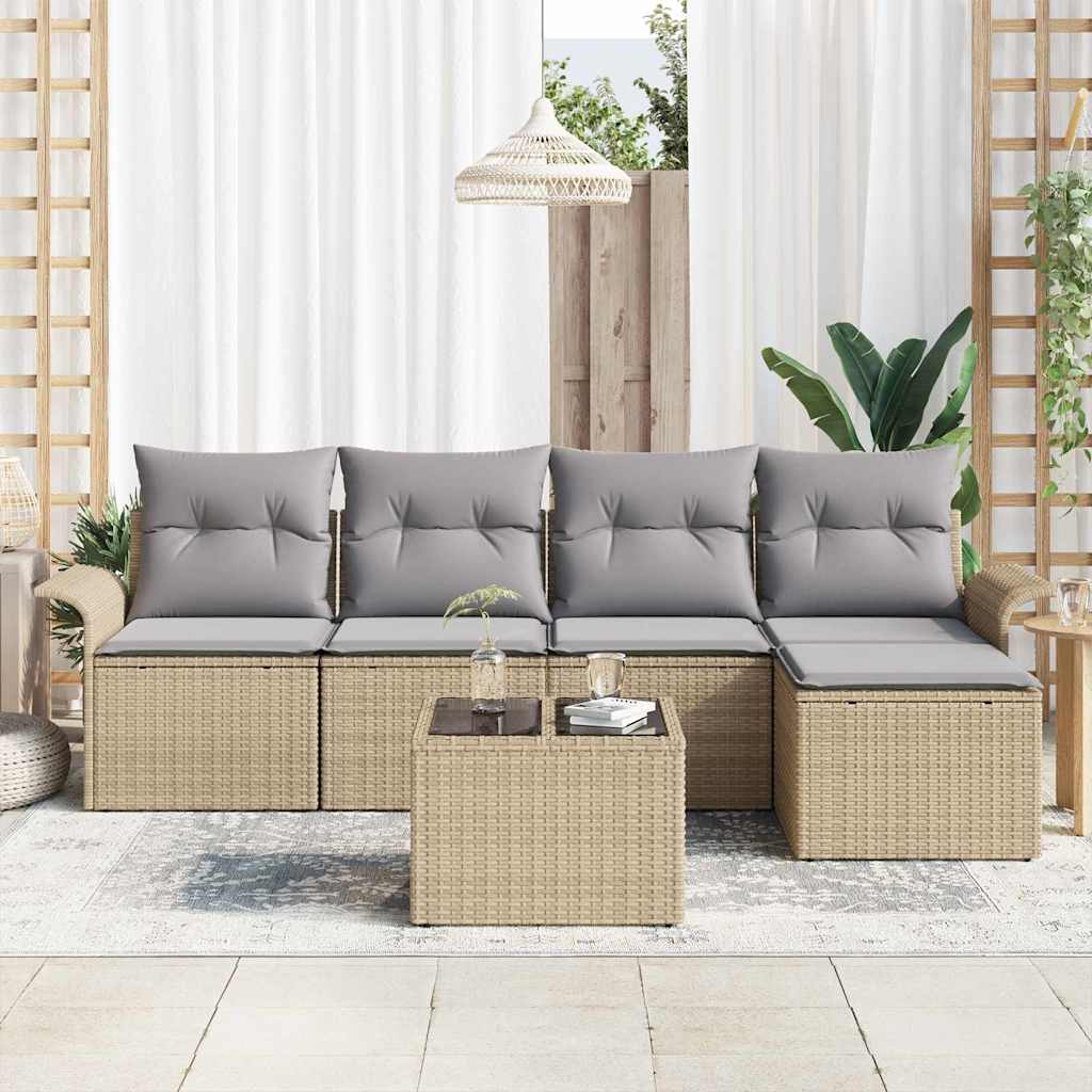 Kültéri kanapé párnával 6 pcs Bézs polirattan