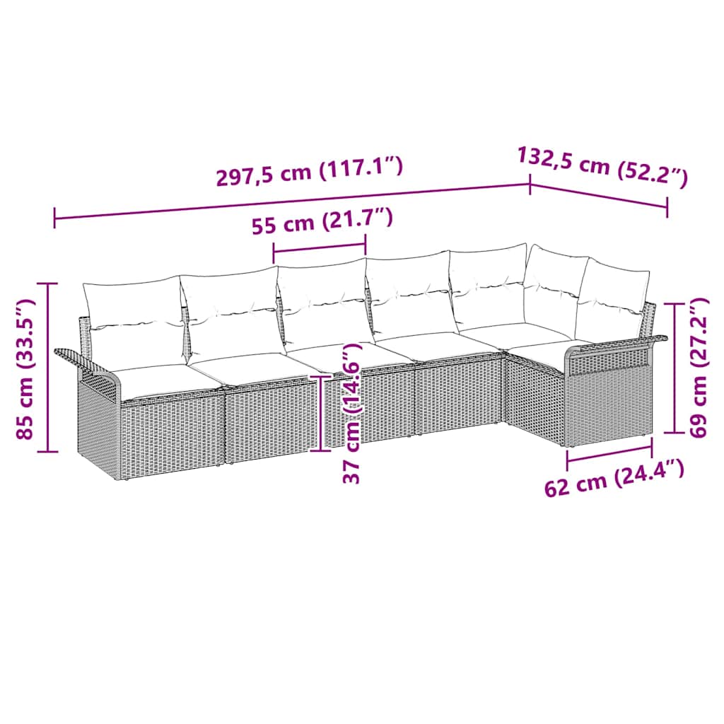 Kerti Kanapé Szett párnával 6 pcs Világosszürke polirattan