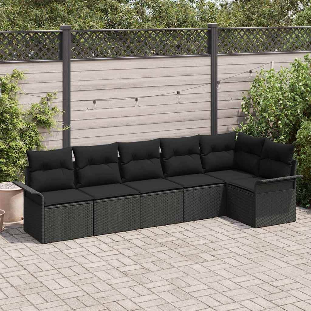 Kerti Kanapé Szett párnával 6 pcs Fekete polirattan