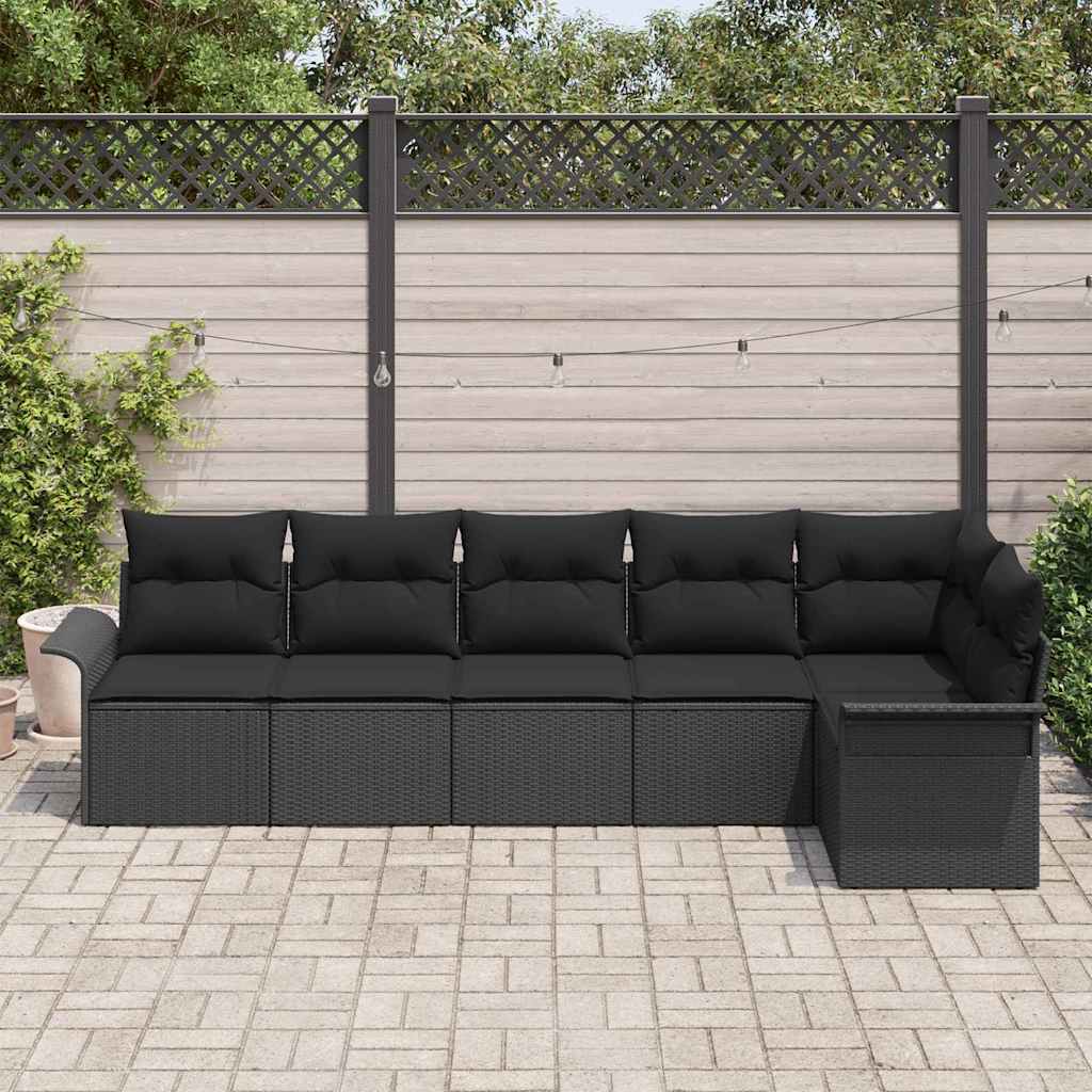 Kerti Kanapé Szett párnával 6 pcs Fekete polirattan