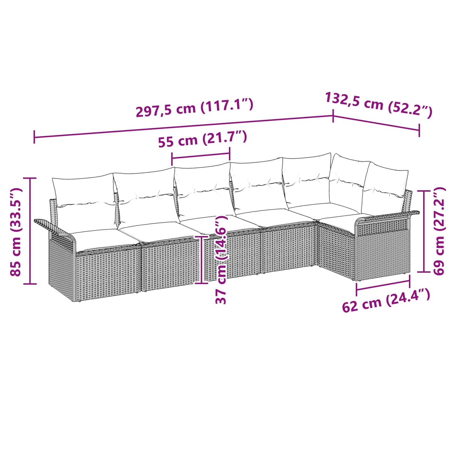 Kerti Kanapé Szett párnával 6 pcs Barna polirattan