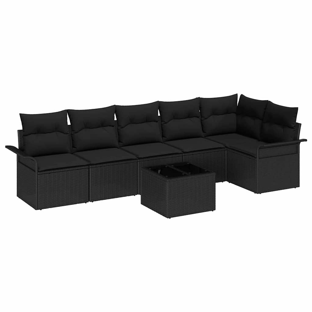 Kerti Kanapé Szett párnával 7 pcs Fekete polirattan